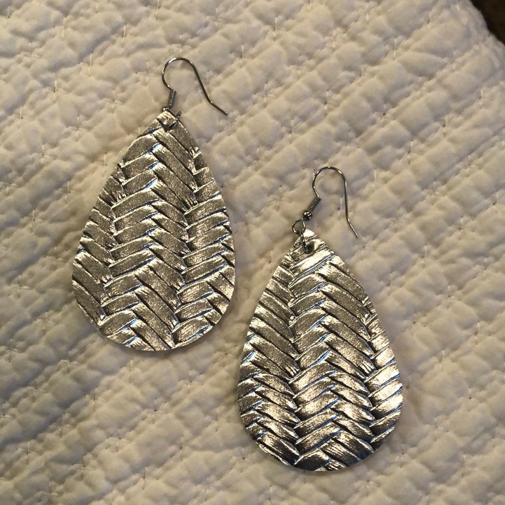 Silver Textured Teardrop Earrings
